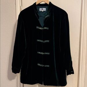 Vintage The Planet Velvet kimono style jacket in Dark Green
